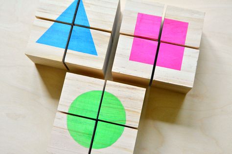 Toddler Puzzles, Wooden Block Puzzle, Diy Montessori Toys, Diy Montessori, Montessori Diy, Diy Educational Toys, Wood Block Crafts, Puzzles For Toddlers, Wooden Cubes