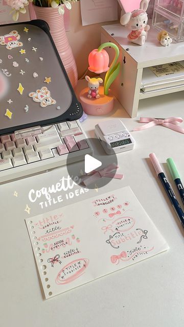 kaye (♡˙︶˙♡) on Instagram: "10 coquette title ideas for your study notes or journal! 🎀✨

inpos from pinterest ✨

⋆｡‧˚ʚ♡ɞ˚‧｡⋆

Tags:

#studygram #studygramph #studyvlogs #workgram #workgramph #workspace #studytable #workstation #desksetup #kpopdesk #deskorganization #deskdecor #deskspace #deskgoals #studyblr #studynotes #deskinspiration #desktour #notes #coquette #lettering #journaling" Coquette Lettering, Study Websites, Writing Design, Title Ideas, Desk Goals, Desk Inspiration, Note Book, Desk Space, Study Table