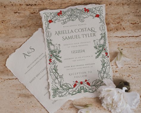 Congrats On Your Wedding, Garden Woodland, Dreamy Christmas, Woodland Wedding Invitations, Homemade Wedding Invitations, Floral Themed Wedding, Botanical Christmas, Illustrated Wedding Invitations, Diy Wedding Invitations Templates