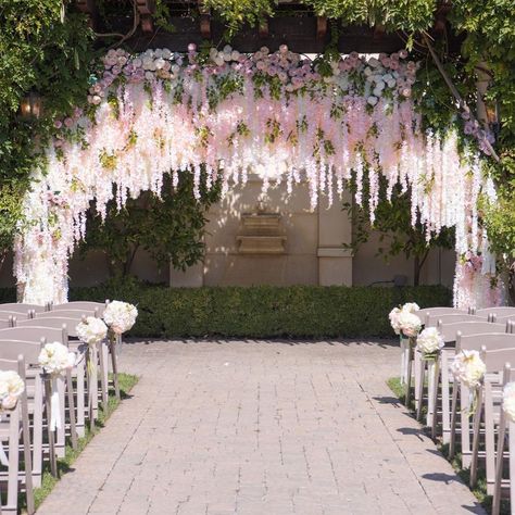 Pink Wisteria Wedding Decor, Wisteria Wedding Ceremony, Wisteria Ceremony Arch, Pink Wisteria Wedding, Wisteria Wedding Arch Hanging Flowers, Draping Wedding Arch, Hanging Wisteria Wedding Arch, Summer Wedding Backdrop, Wedding Wisteria Decor