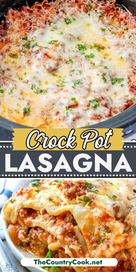 Enjoy a delicious and easy meal with this Crock Pot Lasagna recipe! Tender pasta, flavorful meat sauce, and creamy cheese come together for a satisfying and hearty dish! Pot Lasagna Recipe, Crock Pot Lasagna, Lasagna With Cottage Cheese, Crockpot Lasagna Easy, Crock Pot Lasagna Recipe, Crockpot Pasta, Crockpot Lasagna, Crockpot Casserole, Pot Lasagna