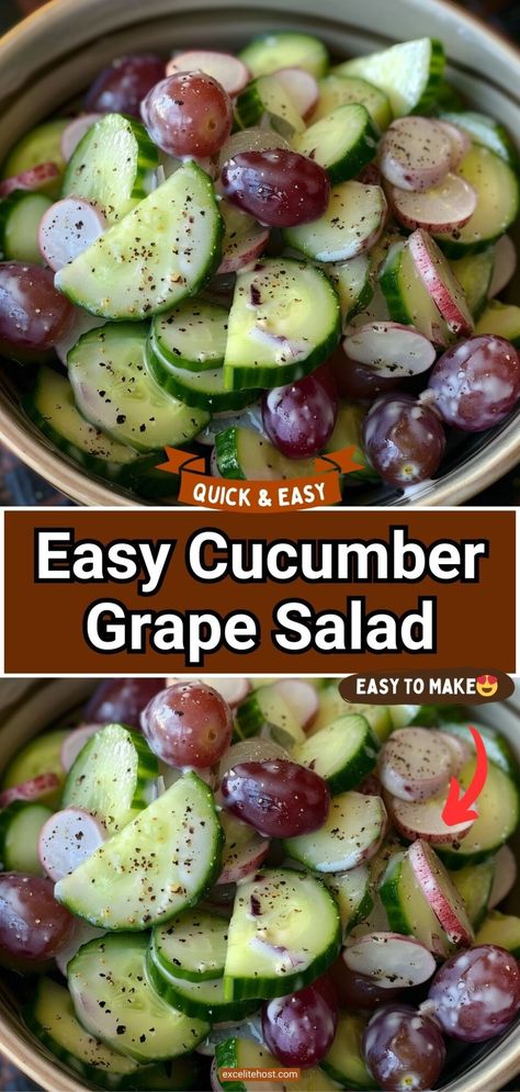 Cucumber Grape Salad Cucumber Salad Dressing Vinegar, Grape And Cucumber Salad, Grape Cucumber Salad Recipe, What To Do With Grapes, Recipes Using Cucumbers, Cucumber Grape Salad, Grapes Recipes, Southern Salad, Picnic Salads