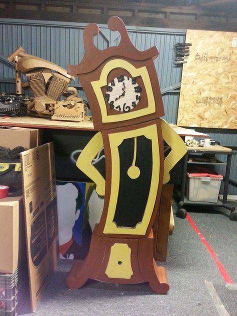 Grandfather Clock Costume Diy, Cardboard Grandfather Clock, Cardboard Clock, 3d Theme, Cardboard Props, Hickory Dickory Dock, Clock Craft, Hickory Dickory, Card Board