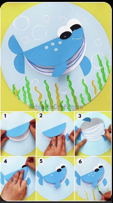 Whale Art Project, Under The Sea Activities For Kids, Sea Crafts For Kids, Paper Whale, Whale Crafts, Under The Sea Crafts, Paper Plate Craft, Toddler Arts And Crafts, Bible School Crafts