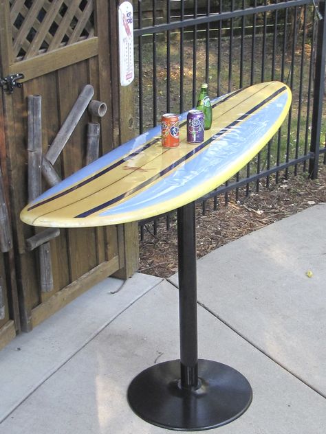 My surfboard table                                                                                                                                                      More Marina Decor, Fisherman Decor, Surfboard Bar, Diy Surfboard, Terrace Inspiration, Decoration Surf, Surf Bar, Surfboard Table, Deco Surf