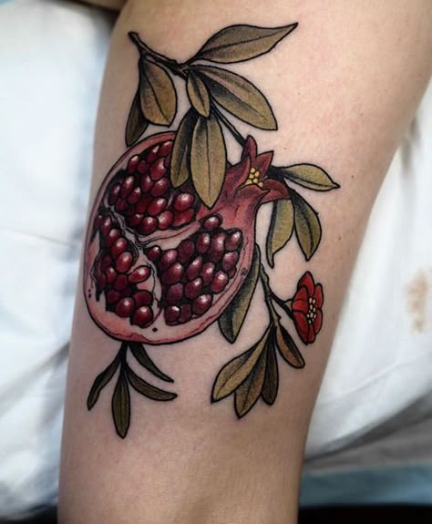 Pomegranate Tattoo, Aesthetic Tattoo Ideas, Fruit Tattoo, Botanical Tattoo, Aesthetic Tattoo, Nature Tattoos, Neo Traditional, Tattoo You, Pretty Tattoos