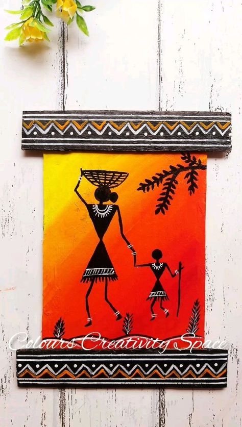 Warli Art Ideas, Warli Art Wall Hanging, Varli Art Painting, Warli Paintings On Canvas, Tissue Art On Canvas, Worli Painting Designs, Warli Painting Ideas On Wall, Potrate Painting, Warli Painting Ideas On Paper