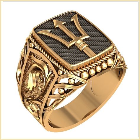 Poseidon Greek God of The Sea Trident Ring Ancient Amulet Brass Jewelry Size 6-15 Ancient Amulet, Poseidon Trident, Ancient Greek Jewelry, Cool Rings For Men, Greek Ring, Couple Ring Design, Jewerly Ring, Architectural Jewelry, Gold Finger Rings