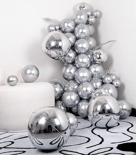 Amazon.com: SUWEN Silver Metallic Chrome Balloons and Silver 4D Balloon 69PCS Different Sizes Latex Shiny Helium Balloon and Foil Balloon kit for Birthday Graduation Wedding Shower Anniversary Party Decorations : Home & Kitchen Mirror Balloons, Chrome Balloons, Dance Theme, Anniversary Party Decorations, Silver Balloon, Metallic Balloons, Rose Gold Balloons, Balloon Kit, Anniversary Decorations