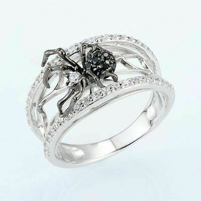 (eBay) Spider Web Cocktail Engagement Ring Round Black Diamond Band 14k White Gold Over Spiderman Noir, Black Skull Ring, Gothic Wedding Rings, Gothic Engagement Ring, Pet Spider, Cvd Diamond, Moissanite Diamond Rings, Pave Diamond Ring, Black Spider