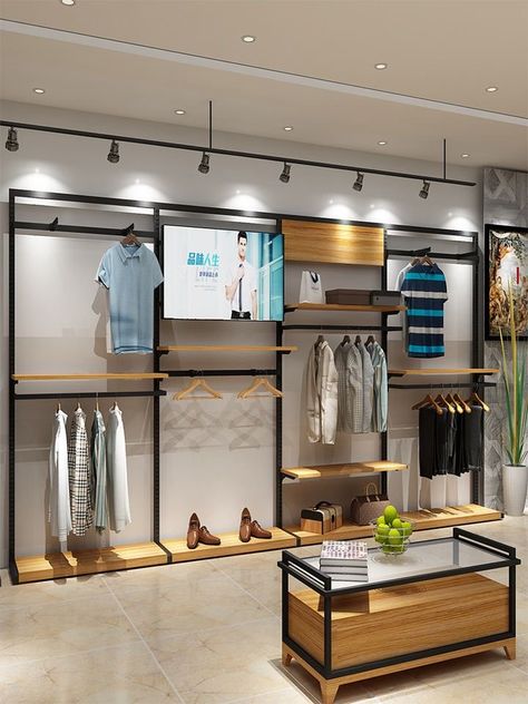 Adjustable Clothing, Furniture Store Design, Wooden Shelving, Clothing Rack Display, Shelving Display, Clothing Display, Clothing Store Displays, Retail Store Interior Design, Clothing Store Interior