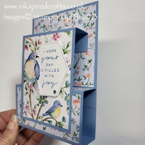 How to make a Pop Up Front Step Panel card - InkspiredCrafts Pop Up Flower Cards, Fancy Fold Card Tutorials, Card Making Templates, Step Cards, Card Making Tutorials, Fancy Fold Cards, Fancy Folds, Card Patterns, Stamping Up Cards