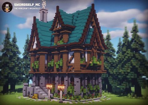 Swordself_MC on Instagram: “I went bigger than usual with this large medieval mansion! What do you think? 💭 ———————————— Follow me for more Minecraft building ideas…” Minecraft Kale, Medieval Mansion, Villa Minecraft, Construction Minecraft, Minecraft Mansion, Minecraft Structures, Minecraft House Plans, Bangunan Minecraft, Minecraft Cottage