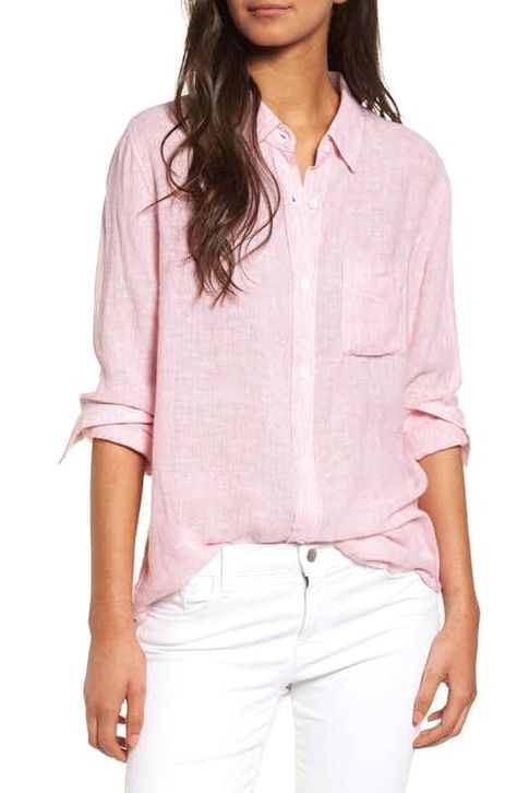 Rails Charli Linen Blend Shirt Pink Linen Shirt, Linen Shirt Outfit, Koral Activewear, White Pants Outfit, Preppy Spring, Designer Tops For Women, Comfy Casual Outfits, Wardrobe Planning, Minimal Outfit