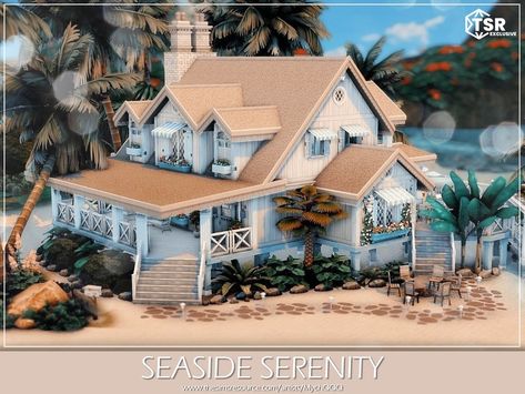 The Sims Resource - Seaside Serenity Sims 4 Coastal House Interior, The Sims 4 Lots, Cc Sims4, Seaside House, Sims 4 House Design, Sims Building, Sims 4 Toddler, Patio Gazebo, Sims 4 Build