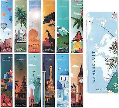 Amazon.com: Folkulture Incense Sticks Gift Set - Pack of 12 Insenses (240 Sticks) - Green Tea, Orange Blossom, Lemon Verbena, White Woods & Oudh, Hamam and More - Organic & Slow Burning Inscent (Wanderlust) : Home & Kitchen Retro Brand, Blue Lotus, Lemon Verbena, Woody Fragrance, Incense Holders, Gift Packs, Incense Sticks, Incense Holder, Fragrance Notes