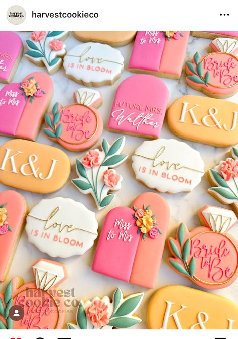 Bridal Brunch Cookies, Love Is In Bloom Engagement Party, Love Is In Bloom Cookies, Baby Baker, Bridal Cookies, Bridal Shower Inspo, Bridal Shower Cookies, Bright Wedding, Kitchen Tea