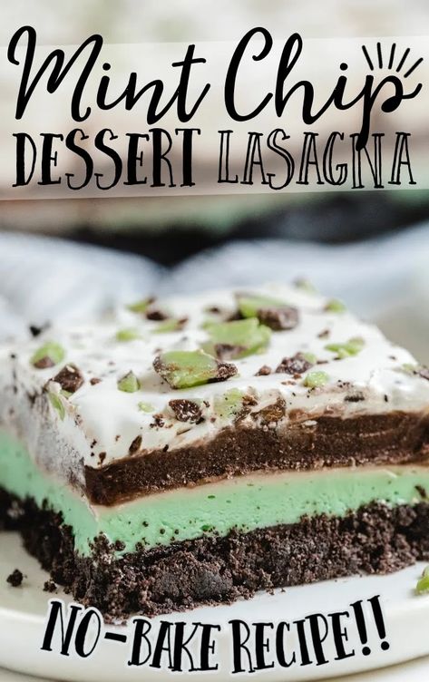 Mint Chocolate Lasagna Recipe, Mint Lasagna Dessert, Desert Lasagna, Sweet Lasagna, Mint Chip Desserts, Minty Desserts, Peanut Butter Cookie Lasagna, Mint Dessert, Lush Desserts