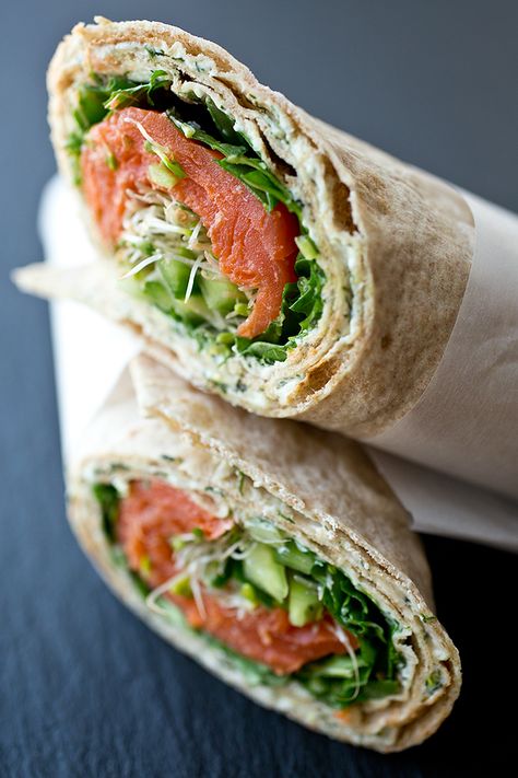 Smoked Salmon Lavash Wrap with Fresh Vegis and a Cream Cheese Spread Smoked Salmon Wrap, Lavash Wrap, Healthy Picnic Foods, Cream Cheese Spread Recipes, Salmon Wrap, Cream Cheese Spread, Sandwich Wrap, Smoked Salmon Recipes, Fresh Cucumber