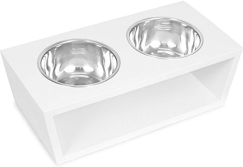 Internet's Best Modern Elevated Dog Feeder, White, Medium - Chewy.com Cat Food Station, Elevated Dog Feeder, Raised Dog Bowls, Stainless Steel Dog Bowls, Elevated Dog Bowls, Dog Bowl Stand, Stainless Steel Bowls, Modern Pet, Dog Feeder