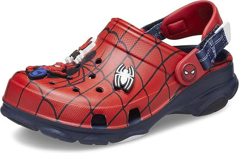 COMFORTABLE KIDS' SHOES: These Crocs kids shoes are the slip-on shoes that kids need for travel, exploration and adventure. The rugged lug outsoles provide enhanced traction and support. LIGHTWEIGHT AND FUN WATER SHOES: These Crocs for kids feature lightweight Iconic Crocs Comfort. Ventilation ports add breathability and help shed water and debris quickly, making these the perfect water shoes. Spiderman Crocs, Captain America Shoes, Spiderman Classic, Clog Crocs, Saltwater Sandals, Women's Crocs, Clog Sandals, School Shoes, Womens Clogs