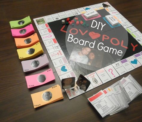 DIY Lovopoly Board Game. http://www.endlessblissblog.com/2014/07/diy-lovopoly-board-game.html Homemade Board Games, Board Games For Couples, Games For Couples, Board Games Diy, Gambling Gift, Thrift Store Crafts, Couple Games, Diy Gifts For Boyfriend, Diy Games