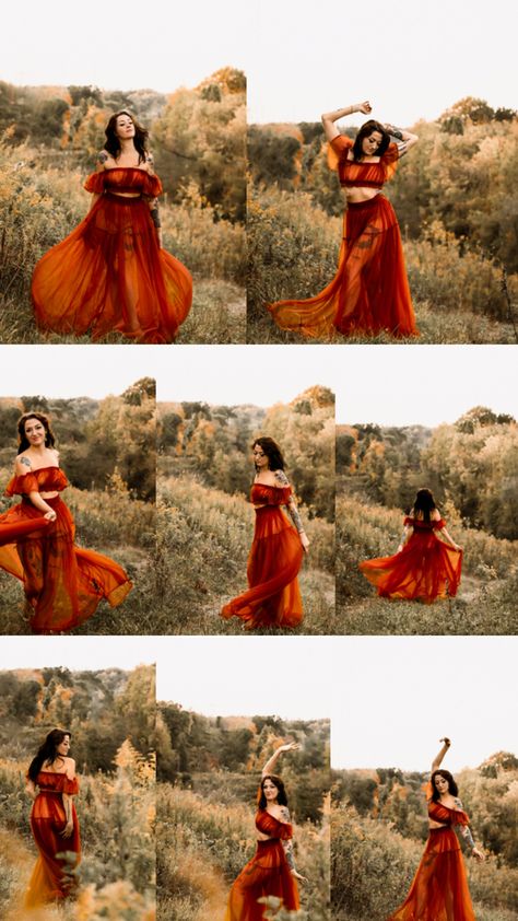 Red rust dress, field nature location, long beautiful dress,pose ideas, what to wear fall photoshoot, pittsburgh photographer, warm edits, hilly field. Empowerment Photoshoot, Autumn Photography, Women Empowerment, Photography Poses, Red Dress, Fashion Photography, Photography, Red