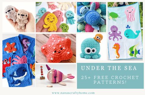 Free Crochet Sea Creatures Patterns | Under the Sea Crochet! Under The Sea Crochet, Sea Crochet, Turtle Hatching, Crochet Sea Creatures, Yarn Basket, Turtle Plush, Crochet Kids, Gnome Hat, Crochet Collection