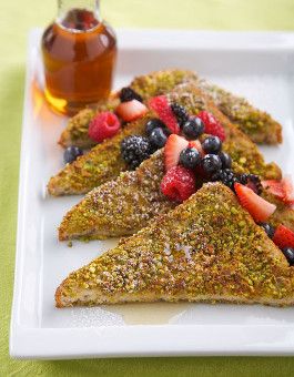 Pistachio-Crusted French Toast | Rose Reisman Banana Nutella Muffins, Brain Disorders, French Toast Waffles, Nutella Muffins, French Toast Muffins, Mother's Day Brunch, Classic Breakfast, Mothers Day Brunch, French Toast Recipe