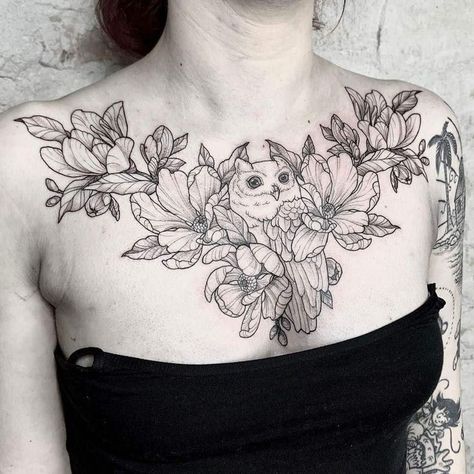 Chest Tattoo Flowers, Chest Tattoo Designs Female, Chest Tattoo Female Upper, Disney Stitch Tattoo, Chest Tattoo Female, Tattoo Female, Chest Tattoos For Women, Chest Piece Tattoos, Creepy Tattoos