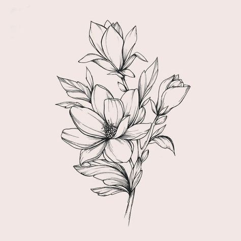 Magnolia Drawing Simple, Small Magnolia Tattoo, Magnolia Tattoo Simple, Magnolia Drawing, Magnolia Flower Tattoo, Word Tattoo Ideas, Abstract Tattoo Ideas, Magnolia Tattoo, Word Tattoo