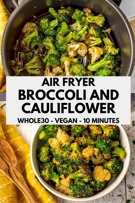 Airfryer Broccoli And Cauliflower, Air Fry Broccoli And Cauliflower, Low Carb Vegan Air Fryer Recipes, Air Fried Broccoli And Cauliflower, Vegan Cauliflower And Broccoli Recipes, Brocolli Recipes Airfryer, Airfry Broccoli Recipes, Broccoli And Coliflower Recipes Dishes, Broccoli Air Fryer Recipes