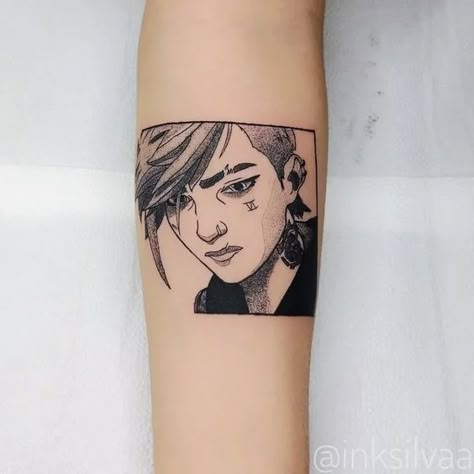 20 Arcane Tattoos to Spark the Next Rebellion - Body Artifact Arcane Tattoo Ideas, Jinx Tattoo, Morrissey Tattoo, Arcane Tattoo, Runner Tattoo, Tattoos Man, Game Of Thrones Tattoo, Custom Pants, Arcane Art