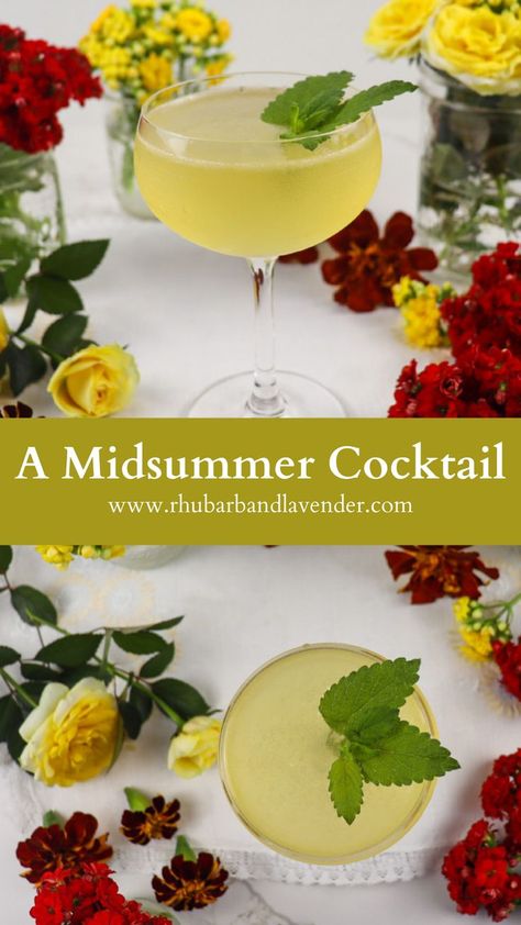 Sweet and slightly herbal, this lemon balm scented, golden elixir is the perfect cocktail to celebrate the Midsummer Solstice. Lemon Balm Cocktail Recipes, Lemon Balm Cocktails, Summer Solstice Cocktails, Midsummer Food, Midsummer Solstice, Midsummer Wedding, Elevation Ideas, Enchanted Woodland, Fantasy Food