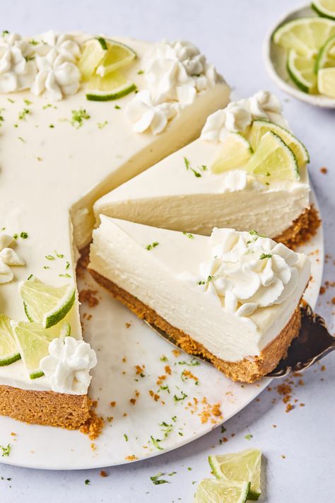 No Bake Key Lime Cheesecake | Olive & Mango Key Lime No Bake Cheesecake, Lime Cheesecake No Bake, Cheesecake With Condensed Milk, No Bake Key Lime Cheesecake, Key Lime No Bake, Key Lime Cheesecake Recipe, No Bake Key Lime, Key Lime Recipes, Key Lime Desserts