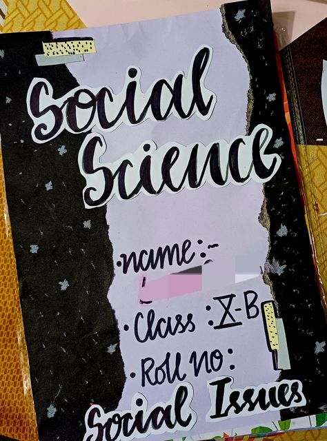 Social Science Notebook Cover Ideas, Social Issues Cover Page Project, Social Activity Front Page Design, Social Studies Calligraphy, Front Page Design For Social Science, Social Science Project Front Page Ideas, Social Science Calligraphy, Sst Portfolio Cover Page, Social Issues Project File Cover Ideas