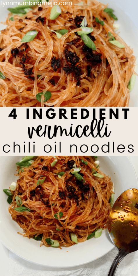 Vermicelli Bowl Sauce, Chilli Noodles Recipe, Rice Noodles Recipes, Dinner Idea For Two, Easy Rice Noodle Recipes, Garlic Chili Oil Noodles, Chilli Noodles, Chili Oil Noodles, Spicy Asian Noodles