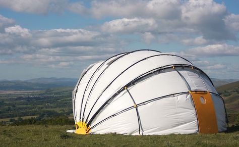 It's a completely new kind of tent that lets the sun in and keeps the rain out. We chat to the inventor of the mollusc tent, Ru Hartwell. Tree Planters, Best Tents For Camping, Planting Trees, Greenhouse Effect, Tent Design, Camping Tents, Survival Instinct, Dome Tent, Better Parent