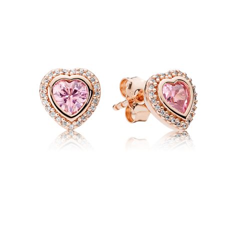 PANDORA | Sparkling Love, PANDORA Rose™ & Pink & Clear CZ Pandora Rose Gold, Pandora Earrings, Popular Earrings, Pandora Rose, Pandora Heart, Rose Gold Earrings Studs, Bracelet Pandora, Rose Gold Studs, Rose Gold Pink