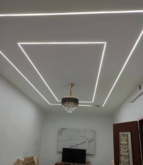 Plain Fall Ceiling Designs, Plain Pop Ceiling Design, Profile Light False Ceiling, Plain False Ceiling Design, Pop Profile Light Design, False Ceiling With Profile Lights, Simple Hall Interior Design, Profile Lights, Plain Ceiling