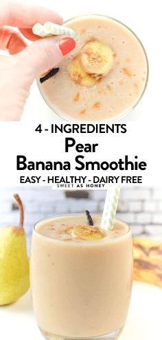 Pear Smoothie Smoothie Without Milk, Pear Smoothie Recipes, Oat Milk Smoothie, Almond Milk Smoothie Recipes, Milk Banana, Coconut Milk Smoothie, Canned Pears, Healthy Low Carb Dinners, Smoothies With Almond Milk