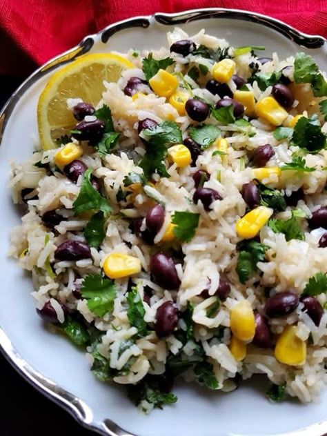 Rice With Black Beans, Rice Dishes Easy, Rice Black Beans, Rice And Beans Recipe, Rice Side Dish Recipes, Cilantro Rice, Black Beans And Rice, Black Bean Recipes, Mexican Corn