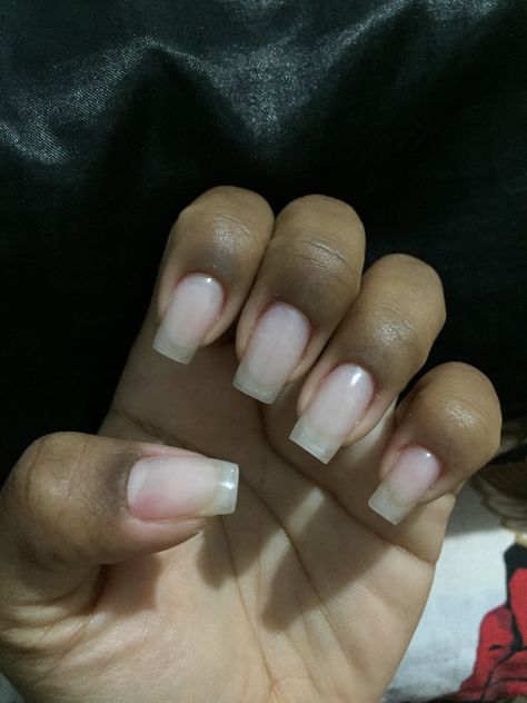 Long Natural Looking Acrylic Nails, Acrylic Nails Without Polish, Clear Natural Nails Short, Clear Gel Manicure Natural, Natural Realistic Acrylic Nails, Clear Gel Overlay On Natural Nails, Natural Looking Acrylic Nails Square, Bare Nails Aesthetic, Nurse Nails Acrylic Short