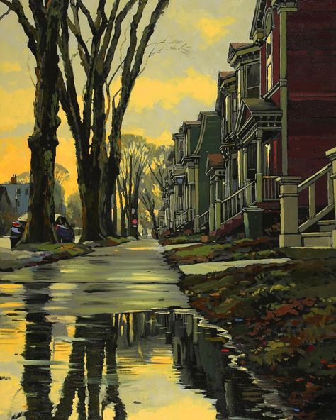 Canadian Painters, Storybook Art, Canadian Art, City Landscape, Environment Concept Art, Canadian Artists, Urban Landscape, Painting Projects, Contemporary Paintings