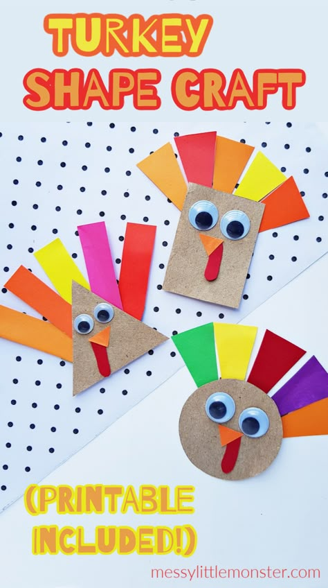 Shape Activity For Toddlers, Turkey Craft Template, Shape Turkey, Craft Thanksgiving, Turkey Template, Paper Turkey, Thanksgiving Crafts For Toddlers, Fun Thanksgiving Crafts, Craft For Preschoolers