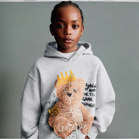 New With Tags Teddy Hoodie Street Wear Teddy Hoodie, Bear Hoodie, Zara Shirt, Print Hoodie, Grey Hoodie, Colorful Hoodies, Long Sleeve Hoodie, Hoodie Print, Kids Shirts