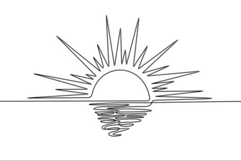 Sun Rise Drawing Art, Sun Rise Drawing Simple, Sunset Line Drawing, One Line Sun Drawing, Sunrise Line Drawing, Sun Line Drawing, Sunset Outline, Sunset Line Art, Horizon Drawing