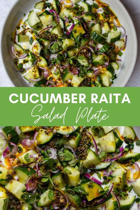 Indian Side Salad, Indian Cucumber Recipes, Cucumber Salad Indian, Indian Inspired Salad, Indian Veggie Sides, Indian Side Dishes Vegetable, Cucumber Raita Recipe Indian, Indian Vegetable Side Dish, Midweek Recipes