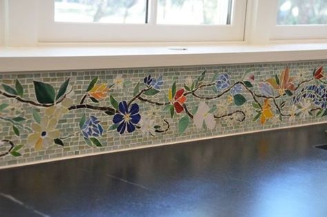 Floral Mosaic Tile, Mosaic Border, Kitchen Mosaic, Mosaic Backsplash Kitchen, Floral Mosaic, Mosaic Stained, Border Tiles, Mosaic Backsplash, Mosaic Artwork