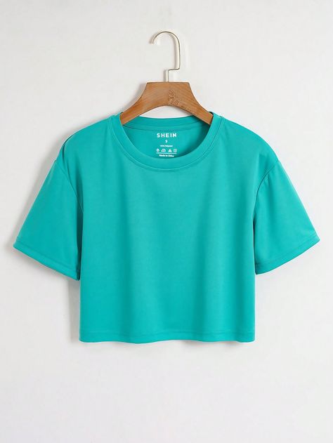 Turquoise Tops For Women, Turquoise Top Outfit, Cute Shein Clothes, White Shorts Outfit, Plain Tee Shirts, Turquoise Shirt, Summer Pedicure, Cute Cheap Clothes, Mood Clothes